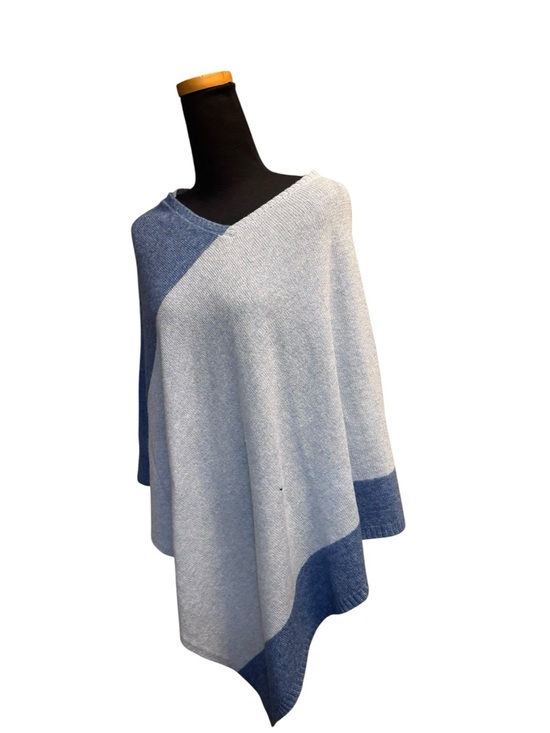 Beryll Sweaters - BERYLL 100% Cashmere Colorblock Poncho Wrap Blue Gray Layers Quiet Luxury OS